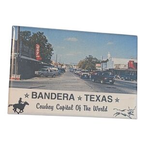 VTG Laminated Bandera Texas "Cowboy Capital Of The World" Main Street Magnet 3"